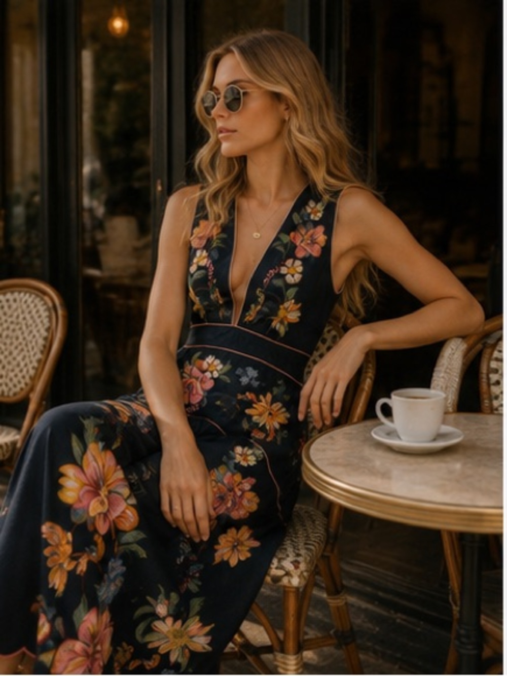 FARM Rio navy blue Maxi Dress with Pink & Yellow Floral Embroidery - Picture 4 of 11